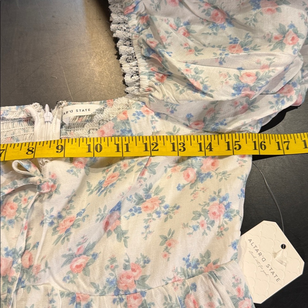 ALTARD STATE WHITE FLORAL BABY DOLL Puff Sleeve Dress MD - Picture 12 of 13